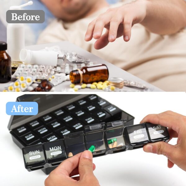Pastillero Mensual Grande de 4 Semanas, Pastillero Diario 1 Toma, Organizador de Pastillas Semanales de 28 Días, Organizador de Medicamentos Semanal para Vitaminas, Aceites, Suplementos Negro - Image 6