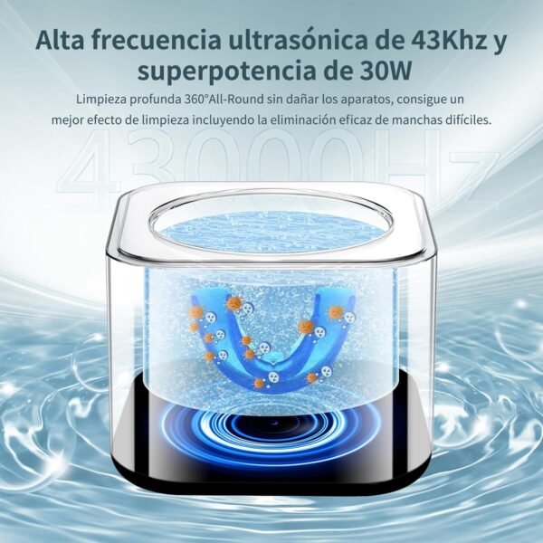 Limpiador Ultrasonidos Dental Limpieza, 43KHz Dental Pod Ultrasonic, Para Dentaduras Postizas, Alineadores, Retenedores, Cabezas de Cepillos de Dientes, Limpiador Ultrasónico Eficiente de 360°, 200ml - Image 2