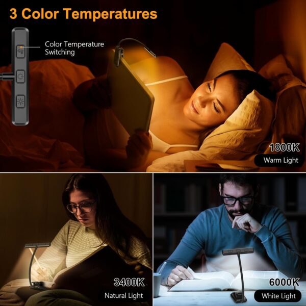 Gritin 19 LED Luz de Lectura, Lámpara de Lectura USB Recargable de 360° Flexible con 3 Modos de Iluminación - Protección Ocular & Atenuación Continua & Larga Duración Luz de libro para leer en la cama - Image 3