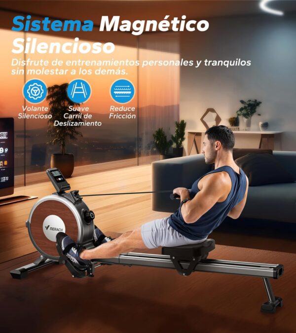 MERACH Maquina de Remo para Casa, 16 Niveles de Resistencia Magnética Máquina de Remo, Actualizar a Rieles Dobles, Ultrasilencioso y Estable, Carga Máxima 160kg, Almacenaje Vertical, Ahorra Espacio - Image 6