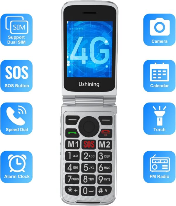 4G Telefono Movil Libres para Mayores, Telefonos Moviles Teclas Grandes con Tapa, Gran Pantalla de 2,8" + 1,77, SOS Notruftaste, Movil Basico Gente Mayor Dual SIM con 1200mAh Akku, Ladestation(Negro) - Image 4