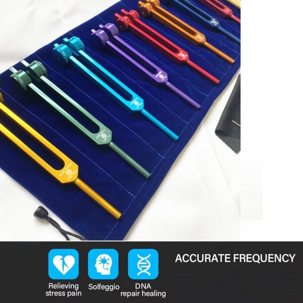 NEWFUN Diapason, Diapasones Terapeuticos Chakras, Juego de Diapasones de 8 Piezas, Para Terapia de Sonido Terapéutico, Vibraciones Equilibrantes, 2 x Martillos de Silicona,1 x Bolsa - Image 5