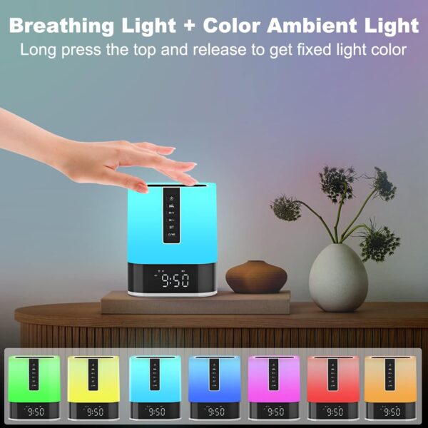 Lámpara de noche con reloj despertador, altavoz Bluetooth, luz nocturna, lámpara táctil para niños con máquina de sonido, luz LED regulable que cambia de color para dormitorio, regalos para - Image 6