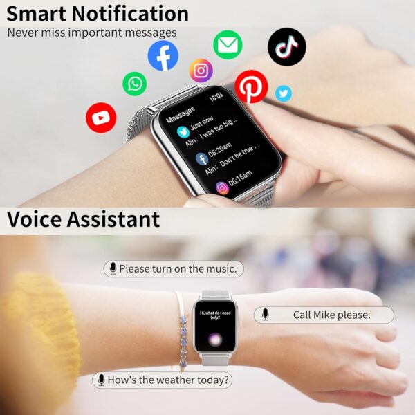 Colesma Smartwatch 1,85" Reloj Mujer Responder/Hacer Llamadas, Asistente de Voz, Impermeable IP67 Pulsera Actividad con 100+ Modos Deportivos, SpO2/ Presión Arterial/Monitor Sueño - Image 3