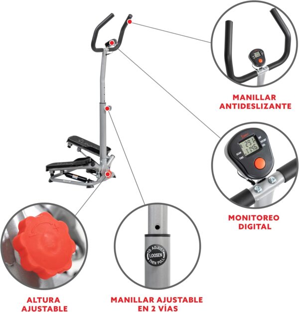 Sunny Health & Fitness Steppers para Hacer Ejercicio en casa, escalón de Escalera de bajo Impacto para Entrenamiento de Cuerpo Completo, Stepper Opcional con Bandas de Resistencia o Manillar - Image 3