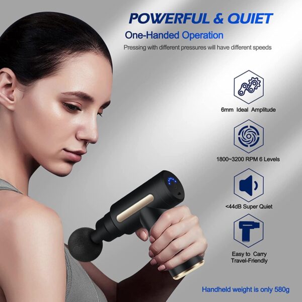 Mini Pistola de Masaje Muscular, Uplayteck Masajeador Muscular Portátil 35DB Ultra Silencioso con 6 Velocidades, 4 Cabezales de Masaje, Masajeador de Mano para Relajar Los Músculos Aliviar - Image 5