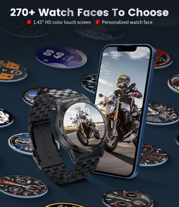 ESFOE Smartwatch Hombre Militar con Llamadas Bluetooth, IP68 Impermeable Smartwatch con 129+ Modos Deportivos/SpO2/Pulsómetro/Monitor de Sueño,Reproducir Música,Reloj Inteligente Hombre iOS Android - Image 8