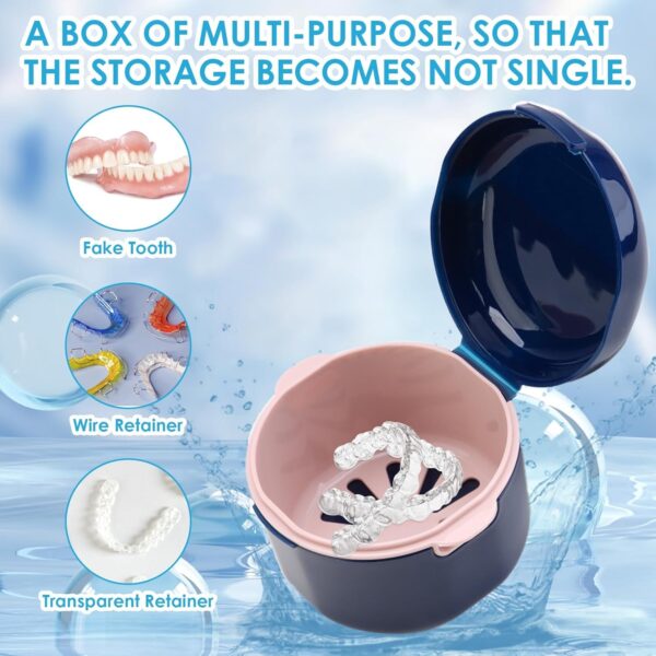 Caja para Dentaduras Postizas con Filtro y Cestillo, Contenedor de Ortodoncia en PP Ecológico, Funda para Aparato Dental, Higiene y Almacenamiento Eficaz (Azul) - Image 6