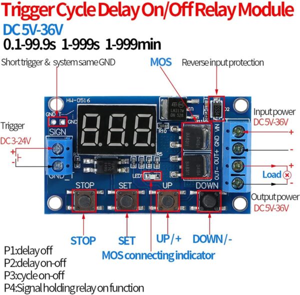 Módulo De Temporizador DC 5V-36V, Interruptor De Temporizador De Retardo De Ciclo De Disparo, Módulo De Relé De Encendido/Apagado con Pantalla LED para Control del Hogar Inteligente - Image 4
