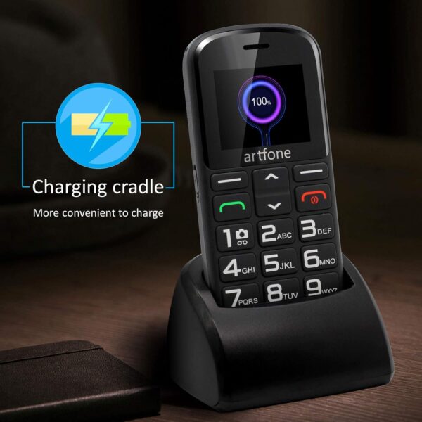 artfone CS182 Teléfono Móvil para Personas Mayores Teclas Grandespara Mayores, 2G gsm con SOS Botón, 1.77 Pulgadas, con una Base de Carga, Fácil de Usar para Ancianos, Cámara, Negro - Image 7