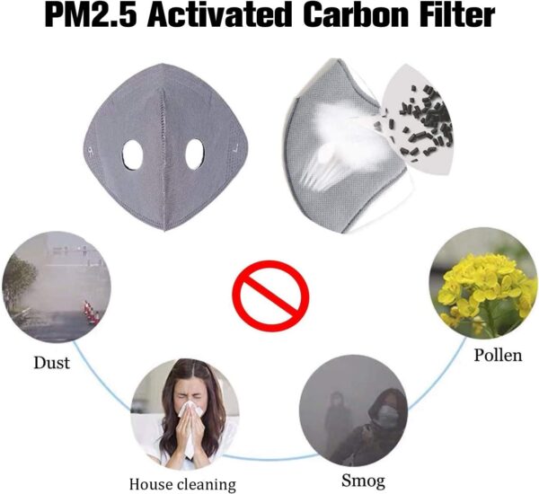 Powzdi Mascarillas Reutilizables Sport Masks Mascarilla Máscara para Bicicleta con Filtros Activos para Deporte para Correr y Ejercicios Negro con 5 Filtros y Filtros para Deportes - Image 3