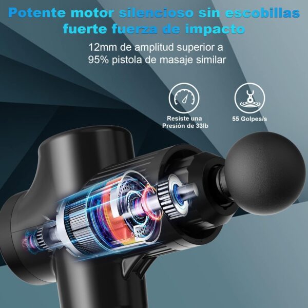 Pistola de Masaje Muscular, Eléctrica Masajeador de Músculos de Tejido Profundo con 30 Velocidades, 6 Cabezales de Masaje, Pantalla LCD Táctil, Pistola de Masaje (Negro) - Image 5