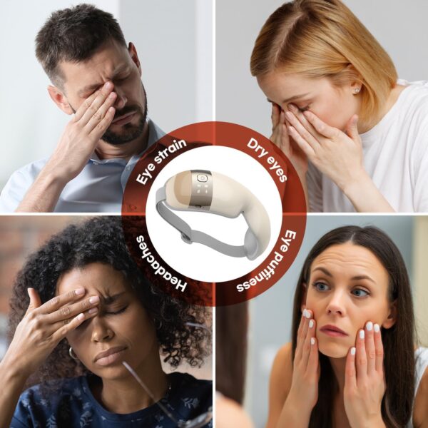 HubiCare Masajeador de ojos con calor, masajeador de vibración con música para migrañas, relaja y reduce la tensión ocular, círculos oscuros, bolsas de ojos, ojos secos, mejora el sueño (Marfil) - Image 8