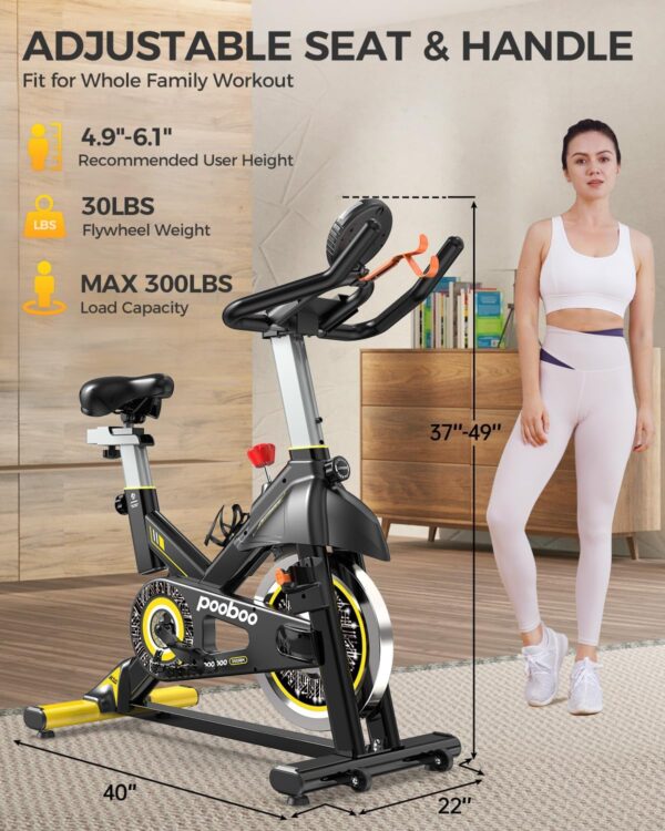 pooboo Bicicleta estática, magnética/almohadilla de freno ajustable, transmisión silenciosa, bicicleta de ciclismo de interior para cardio en casa, bicicleta estacionaria de fitness con capacidad de - Image 5