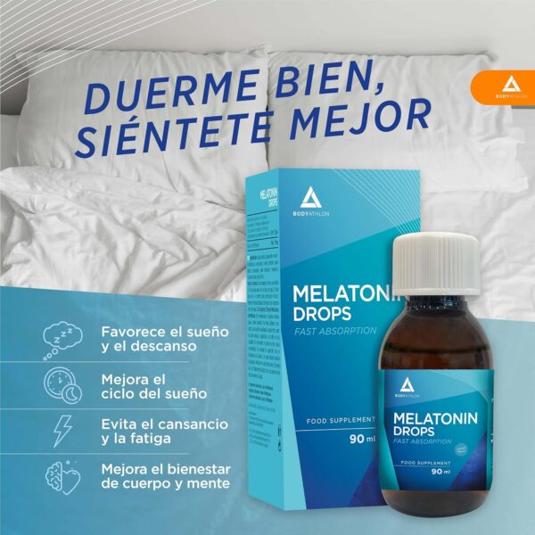 Bodyathlon– 1.9mg Melatonina gotas 90ml– Rápida conciliación del sueño – Melatonina liquida- Efecto rápido y duradero- Sueño profundo y reparador– Duerme bien- Fácil dosificación– Sabor limón– Vegano - Image 3