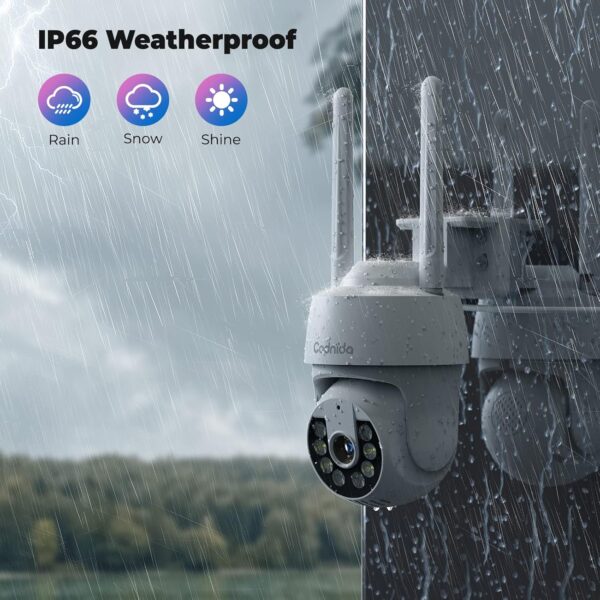 Codnida 2K Camara Vigilancia WiFi Exterior, Camaras Vigilancia Domicilio 2.4Ghz WiFi PTZ 360° Vista con Visión Nocturna en Color,24/7 Grabación Continua,Seguimiento Automático,Alarma de Luz y Sonido, - Image 8