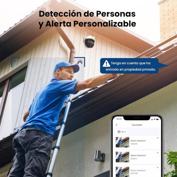 Tenda CH3 Camara Vigilancia WiFi Exterior - Visión Nocturna 30m, 360° PTZ Cámara IP 1080P, Soporte ONVIF CCTV Camera Vigilancia, Detección Movimiento, Audio Bidireccional, IP66, Compatible con Alexa - Image 4