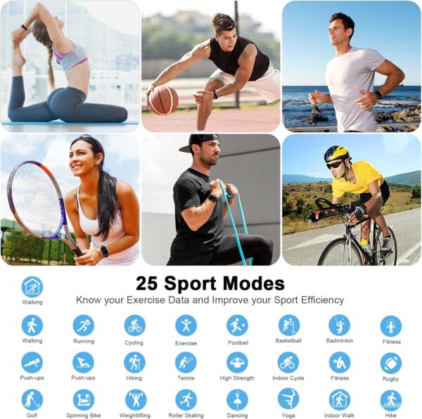 Reloj Inteligente Hombre Mujer, Nueva Smartwatch con Pulsómetro, 1.69" Smartwatch Hombre con Monitor de Sueño, Podómetro, 25 Modos Deportes, Impermeable IP68 Pulsera Actividad para Android iOS 2024 - Image 6