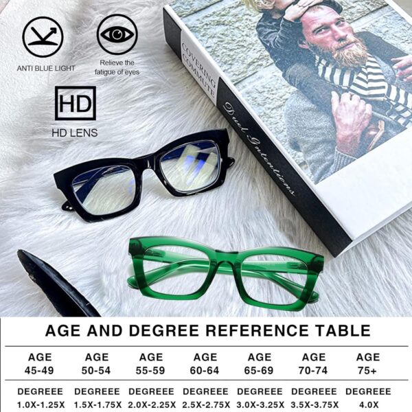 Hubeye 2 Gafas de lectura para mujer rectangulares con bisagra de resorte Anteojos de lectura anti luz azul con funda de tela 1.50 - Image 6