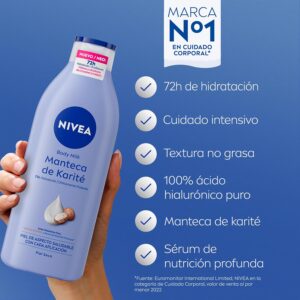 NIVEA Body Milk Manteca de Karité (1 x 400 ml), leche corporal que hidrata dura...