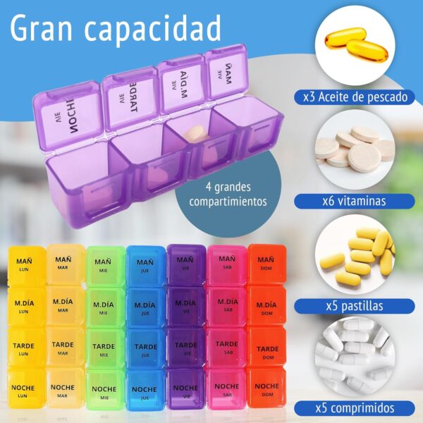 Pastillero Semanal 4 Tomas Español - Pastillero Diario con Calendario de Tomas - Organizador de Pastillas para Viaje - Pastillero con Estuche Semanal - Image 2
