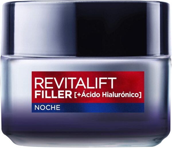 L'Oréal Paris Revitalift Filler Crema de Noche Revitalizante, Antiarrugas y Volumen, Anti-edad, Con Ácido Hialurónico, 50 ml