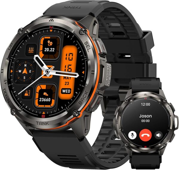 KOSPET Tank T3 Ultra Reloj Inteligente Hombre GPS, 480 mAh de Batería, 50m Impermeable, Cuerpo de Acero Inoxidable, Resistente Smartwatch Redondo con Brújula & Llamadas Bluetooth, 1.43" AMOLED Display