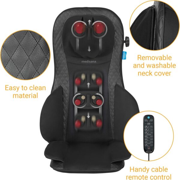 Medisana MCG 820 Gel Funda de asiento de masaje Shiatsu, cojín de masaje con función de calor, 4 cabezales de masaje de gel giratorios, masaje de cuello integrado, 3 niveles de intensidad - Image 5