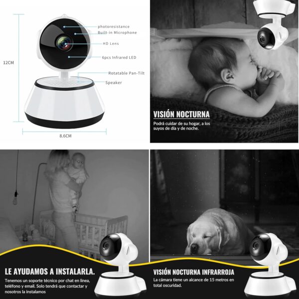 Camara Vigilancia WiFi Interior | Cámara de Seguridad para Bebe con Visión Nocturna y Detección de Movimiento | Camaras IP 1080P Domicilio con Audio Bidireccional Compatible iOS Android, 2.4 GHz - Image 4