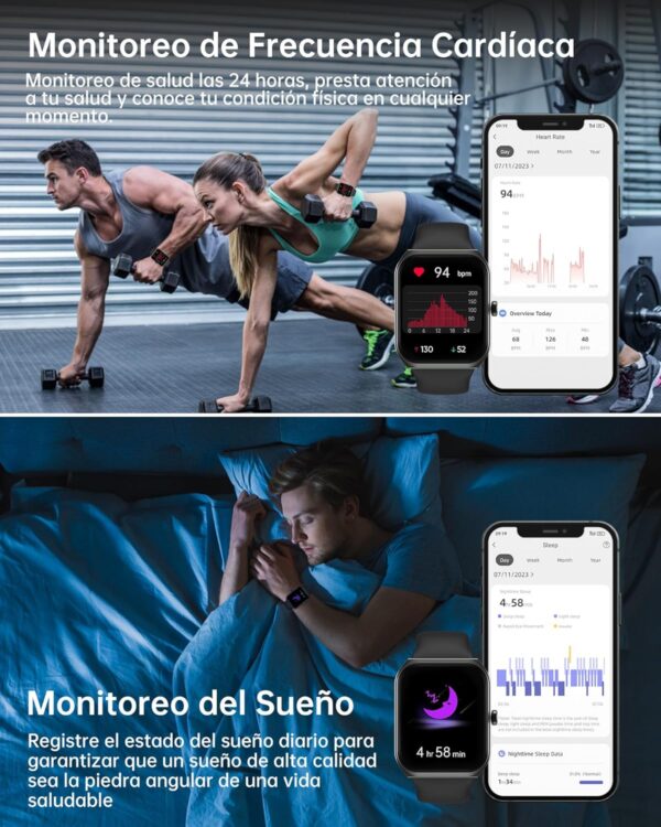 TUYOMA Reloj Inteligente Hombre Mujer, 1,91" Pantalla LCD Smartwatch Hombre Llamadas Bluetooth y Reloj Inteligente Whatsapp Alertas Información, Oxímetro, Pulsómetro,Reloj Deportivo para Android iOS - Image 4