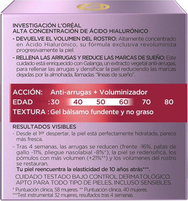 L'Oréal Paris Revitalift Filler Crema de Noche Revitalizante, Antiarrugas y Volumen, Anti-edad, Con Ácido Hialurónico, 50 ml - Image 4