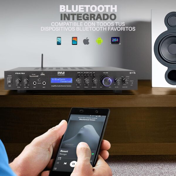 Pyle Amplificador Receptor, Montaje en Rack de 5 Canales, Cine en casa, Transmision inalambrica Bluetooth, Radio MP3/USB/SD/AUX/FM, 200V, Pantalla LCD Digital ID3 - Image 5
