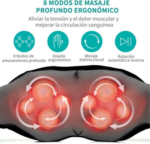 Nekteck 3D masajeador cervical y espalda con calor relajante, shiatsu de tejido profundo masajeador cervical, hombro, espalda y masajeador de cuello Para uso en el hogar, oficinas y automóviles - Image 2