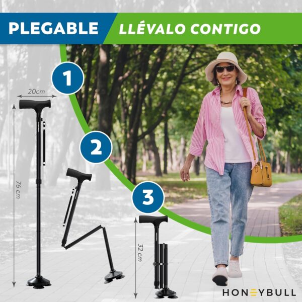 HONEYBULL Bastón para Hombres y Mujeres - Plegable, Ajustable, Colapsable, Bastón Autoportante, Punta Pivotante, Resistente | Bastones para Personas Mayores y Adultos - Image 4