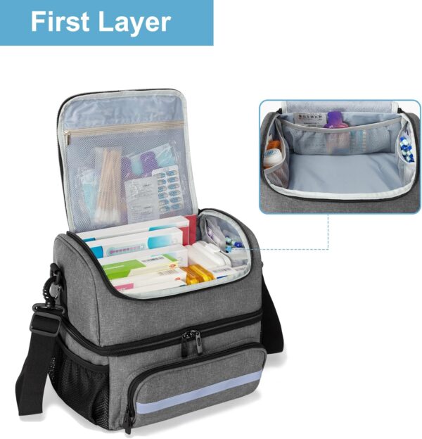 CURMIO Bolsa Médica de Doble Capa, Bolso Primeros Auxilios Domiciliaria, Bolsa de Emergencia para Medicamentos, Vitaminas, Suministros Médicos, Bolsa Botiquin Vacia, Gris - Image 2