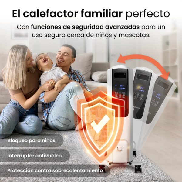 Pro Breeze Radiador de Aceite de 2500 W, 4 Niveles de Potencia, Temporizador, Termostato, Portátil con Ruedas, Calentador Eléctrico de 10 Aletas, Pantalla Digital y Mando a Distancia - Image 6