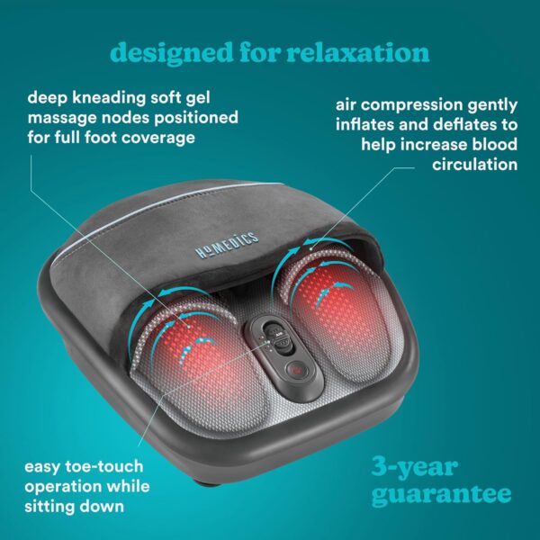HoMedics Masajeador Eléctrico para Pies – Dispositivo Pórtatil para Masaje Plantar Shiatsu a Comprensón por Aire, con Tecnología de Nodos Gel, Calor e Intensidad Ajustable para uso Doméstico - Image 5