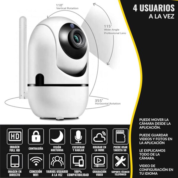 Cámara Vigilancia WiFi Interior Camara IP 1080P de Seguridad con Detección de Movimiento y Visión Nocturna | Camara Vigilancia de Bebé con Audio Bidireccional Compatible iOS Android Blanca - Image 5