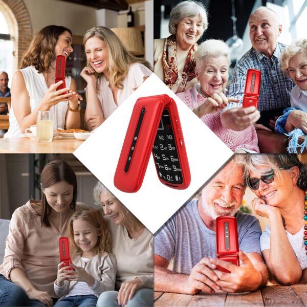 uleway Teléfono Móvil con Tapa para Mayores, Senior Móvil de Teclas Grandes, Pantalla de 2,4 Pulgadas, Botón SOS, Linterna, Cámara, Cuna de Carga, Fácil de Usar para Ancianos (Rojo) - Image 6