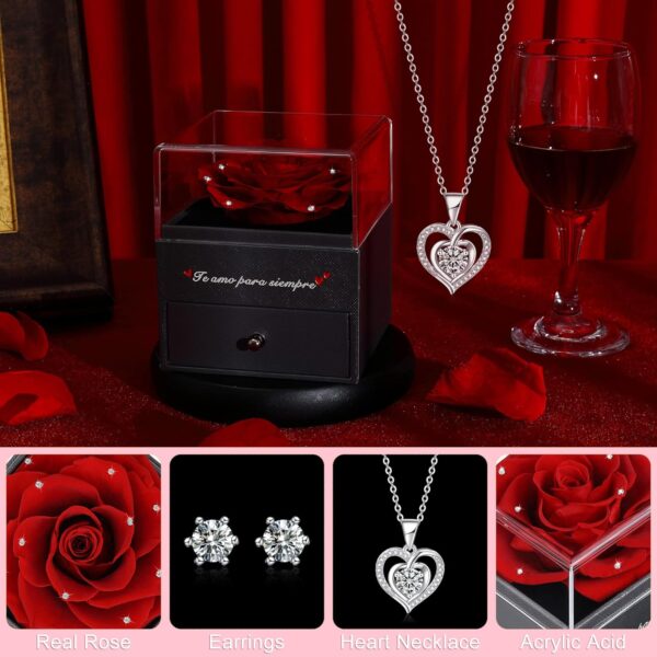 Eaprala Rosa Eterna con Conjunto de Joyas Te Amo para Siempre, Ideas de Regalos para Mamá, Cumpleaños, Aniversario Mujer(CristalRojo) - Image 3