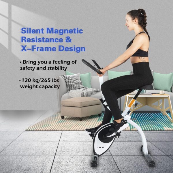 ISE Bicicleta estática plegable Cardio Training Fitness 8 niveles de resistencia magnética pantalla LCD Entrenamiento con sensor de frecuencia cardiaca, SY-810L - Image 7
