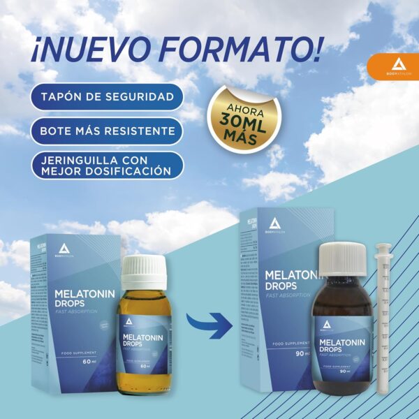 Bodyathlon– 1.9mg Melatonina gotas 90ml– Rápida conciliación del sueño – Melatonina liquida- Efecto rápido y duradero- Sueño profundo y reparador– Duerme bien- Fácil dosificación– Sabor limón– Vegano - Image 2