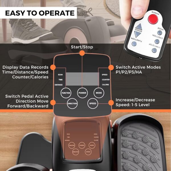 Pedaleador Eléctrico. Ejercitador de Pedales. Entrenador Elíptico para Mayores y Adultos. Mini Elíptica Antideslizante, Bidireccional con 5 Velocidades. Stepper Elíptico Portátil para Casa, Oficina. - Image 3