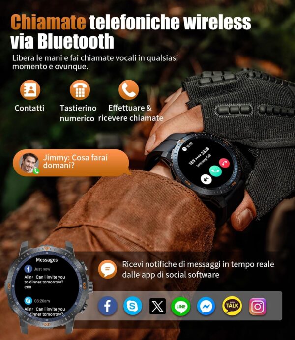 ESFOE Reloj Inteligente Hombre Militar, 1.43” AMOLED Smartwatch Hombre con Llamadas Bluetooth, 500mAH IP68 Impermeable 100+ Modos Deportivos Pulsómetro SpO2 Sueño, Smartwatch para Android iOS - Image 5