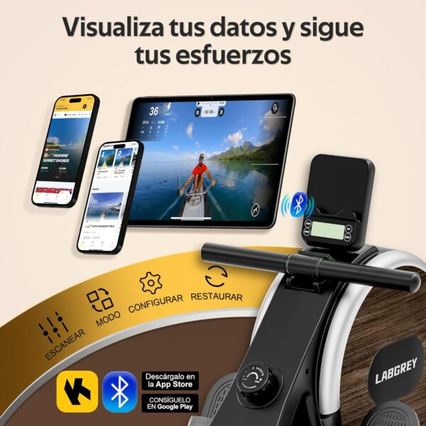 Máquina de Remo LABGREY Magnética Bluetooth para Casa, Compatible con App, Rieles de Aleación, Silenciosa y Estable, Soporta hasta 158 kg, Ideal para Entrenamiento Cardio en el Hogar - Image 2