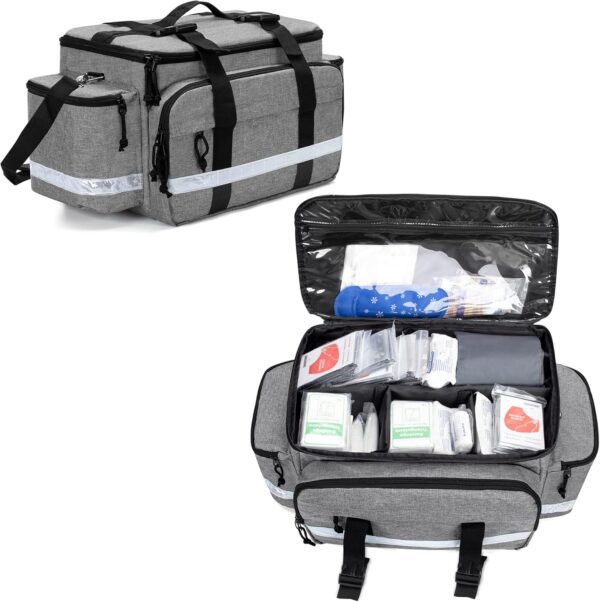 Damero Bolsa de Suministros médicos, Bolsa de Primeros Auxilios con divisores Desmontables y Hebillas Superiores, Ideal para traumatismos, Salud en el hogar, Enfermeras,Gris