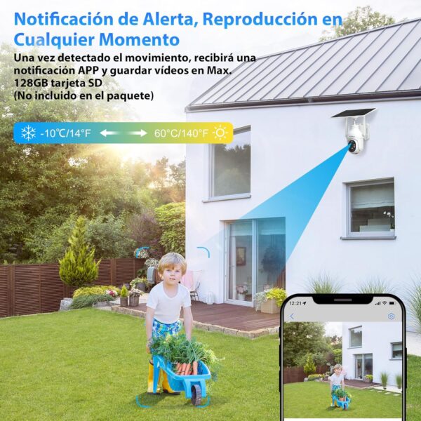 Xega 4G Camara Solar Exterior con Tarjeta Sim, LTE Cámara Vigilancia Inalámbrica con Batería 2K HD IP PTZ 355°/90°,Visión Nocturna,Detección De Movimiento,Alarma de Luz y Sonido, TF&Cloud,IP66 - Image 4