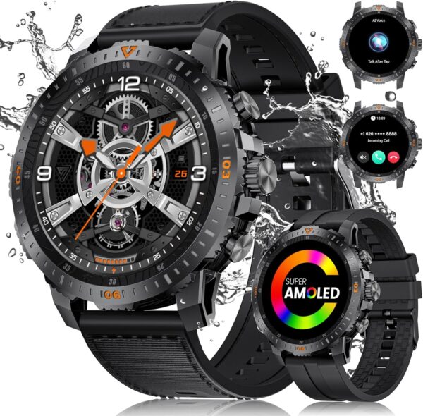 ESFOE Reloj Inteligente Hombre Militar, 1.43” AMOLED Smartwatch Hombre con Llamadas Bluetooth, 500mAH IP68 Impermeable 100+ Modos Deportivos Pulsómetro SpO2 Sueño, Smartwatch para Android iOS