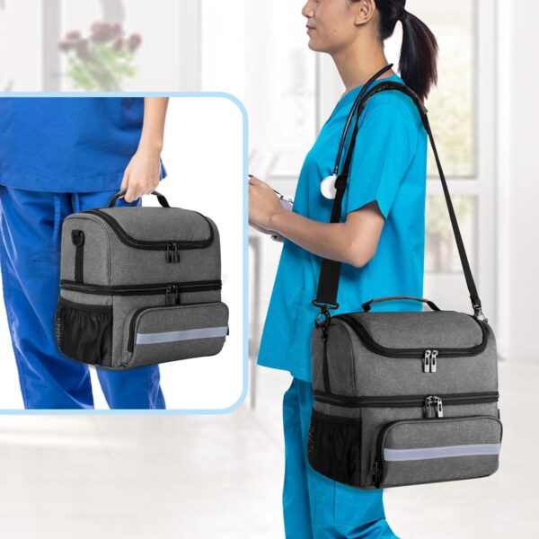 CURMIO Bolsa Médica de Doble Capa, Bolso Primeros Auxilios Domiciliaria, Bolsa de Emergencia para Medicamentos, Vitaminas, Suministros Médicos, Bolsa Botiquin Vacia, Gris - Image 7