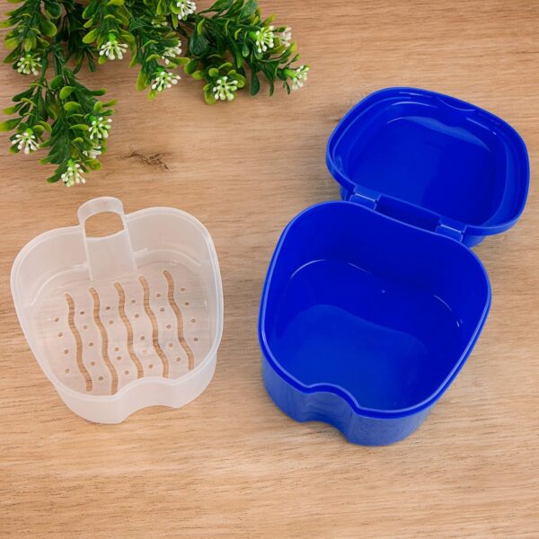Caja de Dentadura Postiza Caja de Baño Estuche para Dentadura con Colador para Dientes Falsos Almacenamiento Remojo Limpieza Azul Oscuro - Image 3